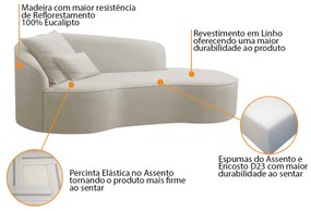 Divã Recamier Curvo Sala de Estar Recepção Inglaterra 150cm Lado Direito Linho