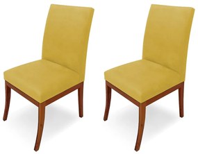 Conjunto 2 Cadeiras Raquel para Sala de Jantar Base de Eucalipto Suede Amarelo