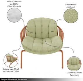Poltrona Sala de Estar Base em Ferro Crokett Bouclê Cobre/Verde G33 - Gran Belo