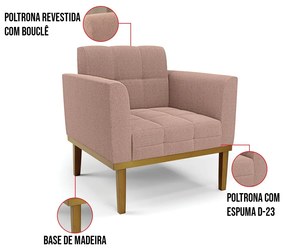 Poltrona Sala Base Madeira Fixa Castanho Elisa Bouclê Rosê D03 - D'Rossi