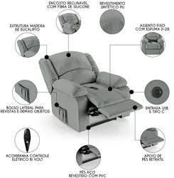 Poltrona do Papai Reclinável Pietra Controle Power Elétrico USB FH9 PU