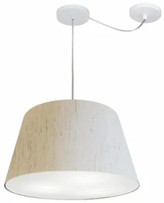 Lustre Pendente Cone Com Desvio Linho Bege MJ-4279 Para Mesa de Jantar e Estar