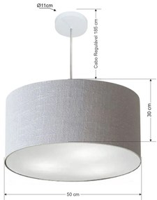 Lustre Pendente Cilíndrico Vivare Md-4213 Cúpula em Tecido 50x30cm - Bivolt