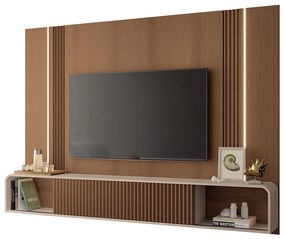 Painel TV 85 Pol 219cm Bancada Suspensa Emily H01 - D'Rossi - Castanho e Off White