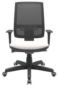 Cadeira Office Brizza Tela Preta Assento Vinil Branco Autocompensador Base Standard 120cm - 63695 Sun House