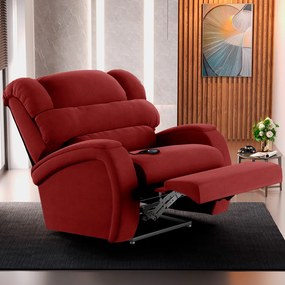 Poltrona do Papai Sala de Cinema Reclinável Kylie Controle Power Elétrico Veludo Vermelho G23