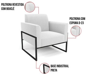 Namoradeira e 2 Poltronas Industrial Alta Preto Marisa Bouclê Off White D03 - D'Rossi