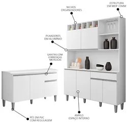 Cozinha Compacta Alice e Balcão Gabinete Com Tampo Tatiane 120cm Branc