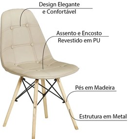 Kit 3 Cadeiras Decorativas Sala e Escritório Cadenna PU Sintético Nude G56 - Gran Belo