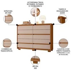 Cômoda para Quarto 10 Gavetas 151cm Duetto Jatobá/Fendi - Albatroz