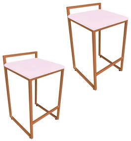 Conjunto 02 Banquetas Alta Lavínia Suede Base Cobre D'Rossi - Rosa Bebê