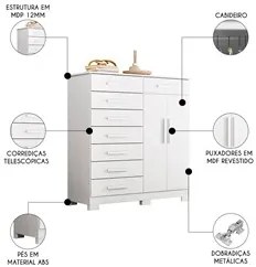 Cômoda Sapateira 8 Gavetas 2 Portas 125cm Verona Branco - Albatroz