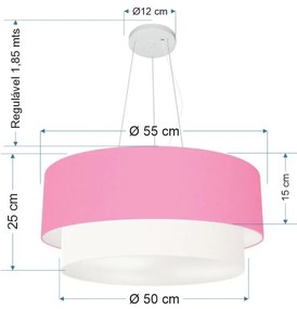 Pendente Cilíndrico Rosa e Branco MJ-4370 Para Mesa de Jantar