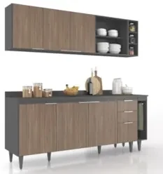 Armário de Cozinha Com Tampo CP11 200cm Pérola Grafite/Freijó Z34 - Mp