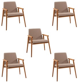 Kit 5 Cadeiras Decorativa Sala de Jantar Sidnei Linho Bege G17 - Gran Belo