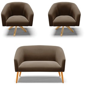Namoradeira e 2 Poltronas Giratória MA30 Stella Suede Marrom D03 - D'Rossi