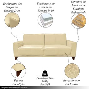 Conjunto de Sofás Decorativos 2 e 3 Lugares Emily Sala de Estar Pés em Eucalipto Couro Creme G40 - Gran Belo