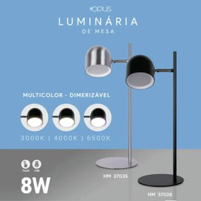 Luminaria Desklight Ø16X45,5X23,5Cm Led 8W 2800K-6500K - Usb - Alumini... (Preto)