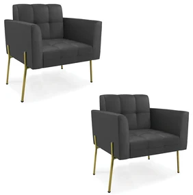 Poltrona PĂ© de Ferro Dourado para Sala Kit 2 Elisa Corino D03 - D'Rossi - Preto