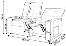 Poltrona de Cinema Reclinável 2 Lugares Baú USB Mallie FH9 Linho Grafi