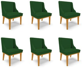 Kit 6 Cadeiras Decorativas Sala de Jantar Base Fixa de Madeira Firenze Veludo Verde Luxo/Castanho G19 - Gran Belo