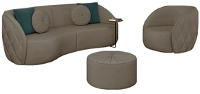 Conjunto Decorativo Sofá 288cm e Poltrona Clarke com Puff Round Veludo Bege G45 - Gran Belo