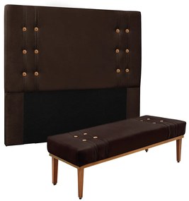 Cabeceira Cama Box Solteiro 90cm e Recamier Gênova Suede S04 - D'Rossi - Café
