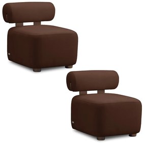 Poltrona Decorativa para Sala Kit 2 Helora Bouclê Marrom E03 - D'Rossi