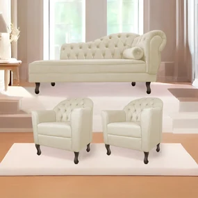 Kit Diva Recamier Diana 130cm Lado Esquerdo e 02 Poltronas Julia Suede - ADJ Decor