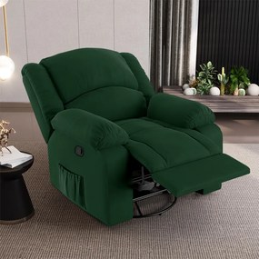 Poltrona do Papai Reclinável Sala de Cinema Madrid Glider Manual Giratória Massagem USB Veludo Verde Esmeralda  G23