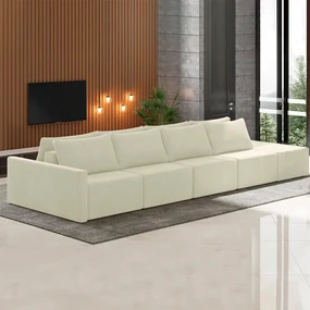 Sofá Ilha Modulado Milos 432cm Puff Lateral Veludo Bege G33 - Gran Belo