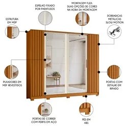 Guarda Roupa Casal 4 Portas 8 Espelhos Jacarandá Flex Cinamomo/Off Whi