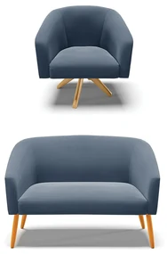 Sofá Namoradeira e Poltrona Giratória MA30 Stella Suede D03 - D'Rossi - Azul Marinho