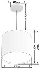 Lustre Pendente Cilíndrico Duplo Md-4284 Cúpula em Tecido 30x30cm Branco - Bivolt