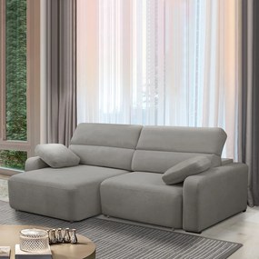 Sofá Decorativo Sala de Estar Ibiza 4 Lugares 280cm Reclinável e Retrátil Bouclê Cinza G89 - Gran Belo