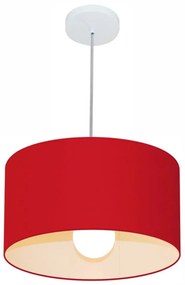 Lustre Pendente Cilíndrico Md-4031 Cúpula em Tecido 40x21cm Vermelho - Bivolt