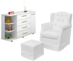Poltrona de Amamentação Balanço Puff Alice e Cômoda Laura Z39 Branco -