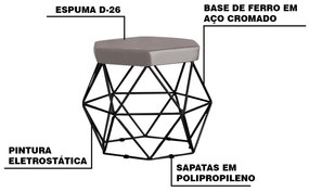 Kit 2 Puff Decorativo Base Preta Elsa Veludo Cinza G41 - Gran Belo