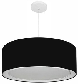 Lustre Pendente Cilíndrico Duplo Md-4297 Cúpula em Tecido 60x25cm Preto - Bivolt