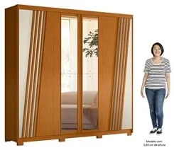 Guarda Roupa Casal 6 Portas Com Espelho 240cm Ouro Verde Cinamomo/Off