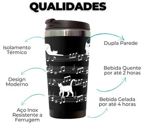 Copo Térmico 500ml Inox Preto e Branco Gato Musical