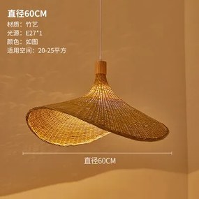 Luminária Pendente Japonês Bambu Rattan Tecelagem Retro Jardim Restaurante Estudo Quarto e Sala de Estar Luz - Rattam-D60CM - China