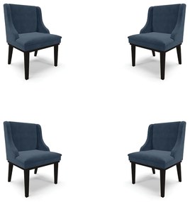 Kit 4 Cadeiras Decorativas Sala de Jantar Base Fixa de Madeira Firenze Suede Azul Marinho/Preto G19 - Gran Belo